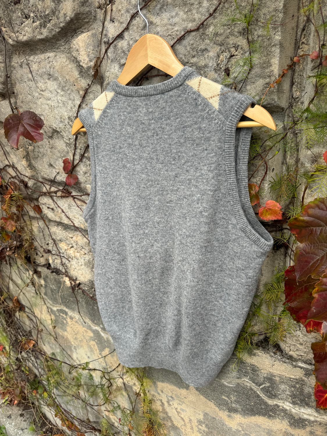 80s~90s jaeger 램스울 100 아가일 패턴 빈티지 니트 베스트 상품이미지4