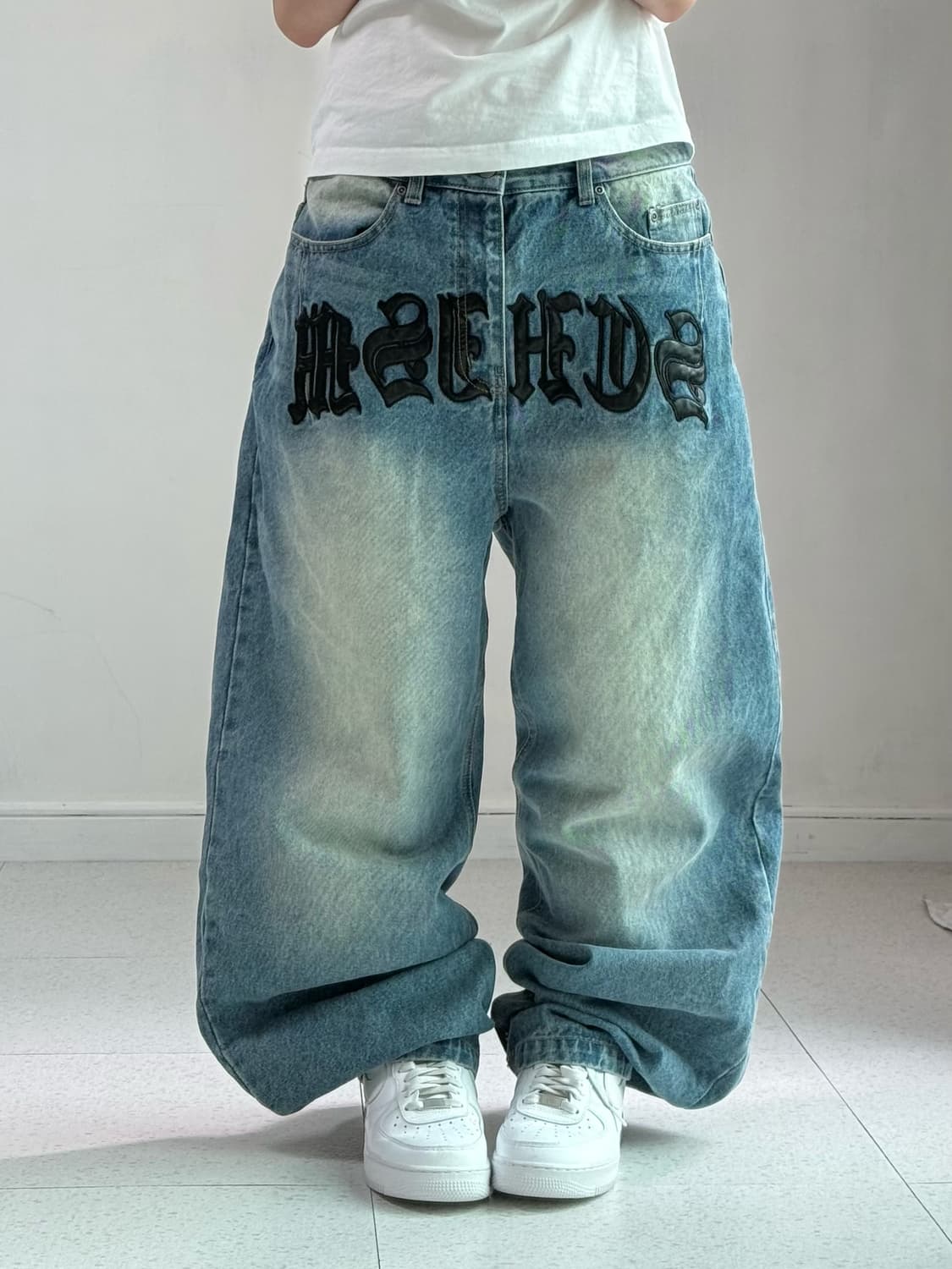 스키즘인듀싱 패치 데님팬츠 상품이미지1