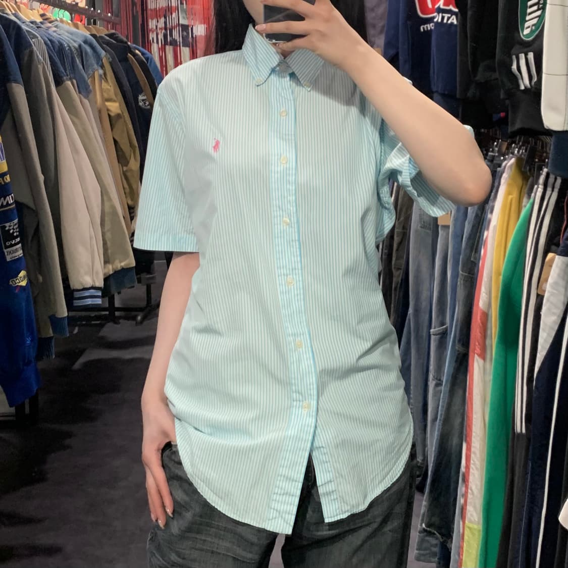[IM] 폴로 랄프로렌 반팔 스트라이프 셔츠 민트블루 상품이미지1