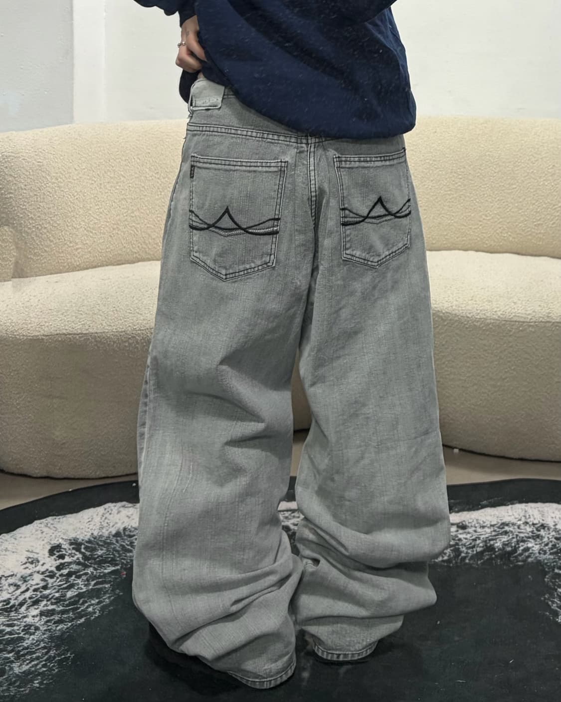  90s 올드스쿨 빈티지 흑청 데님 와이드팬츠 상품이미지1