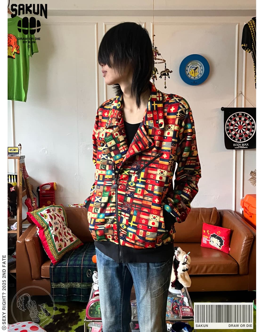 SAKUN Skull Mixed Flag Pattern Rider JK 상품이미지1