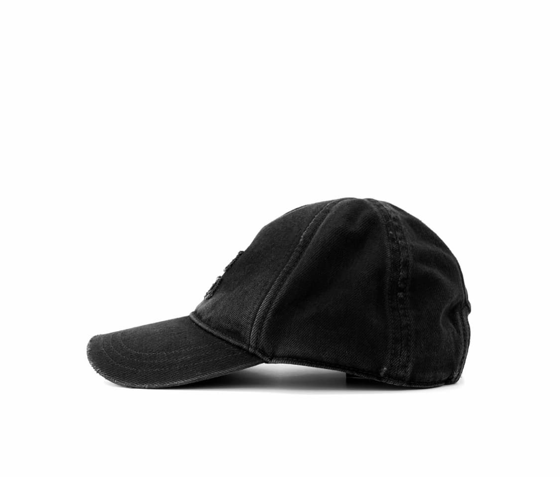 [S] 미우미우 로고 드릴 자수 워시드 데님 베이스볼 볼캡 모자 블랙 상품이미지2