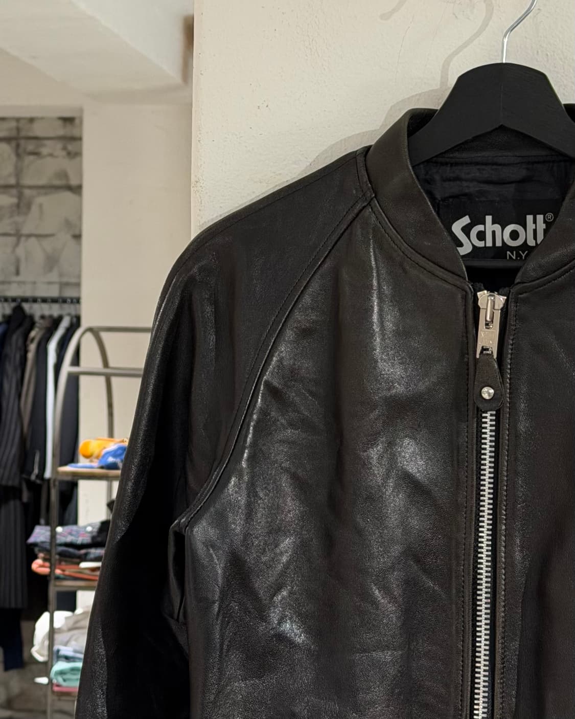 쇼트 다크브라운 램스킨 레더 자켓 상품이미지2