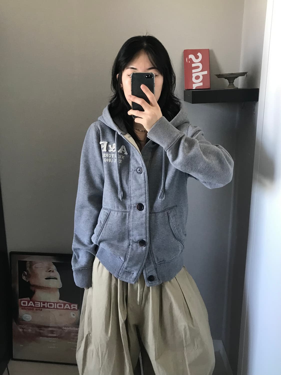 아베크롬비 자수 로고 그레이 버튼 후드집업 상품이미지4