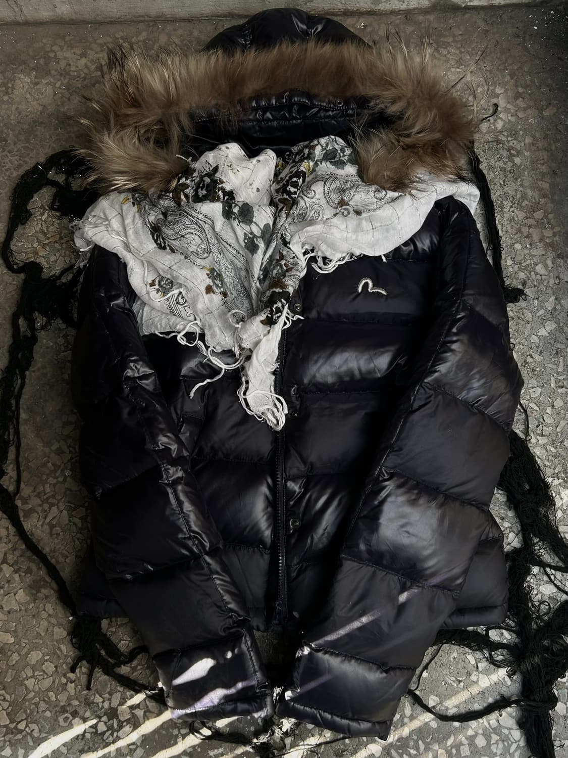 2000s evisu 락시크 퍼플 숏 퍼 패딩 상품이미지1