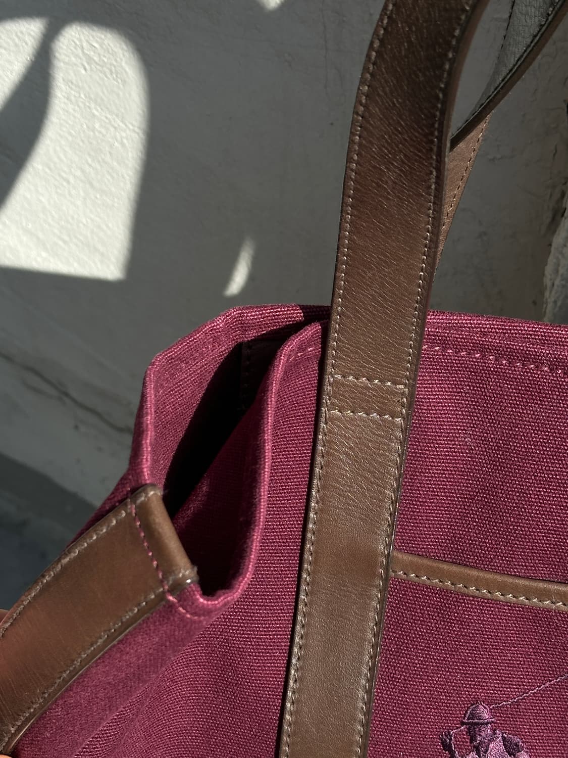 폴로 랄프로렌 빅포니 버건디 캔버스 레더 토트백 클래식 상품이미지4