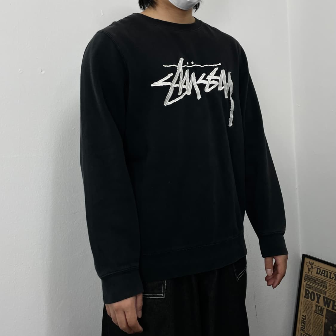 L 스투시 스탁로고 블랙 맨투맨 상품이미지2