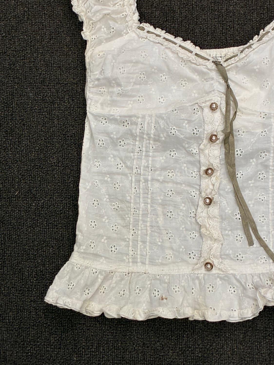 F)LIZ LISA 빈티지 여성 꽃 펀칭 레이스업 블라우스 상품이미지4