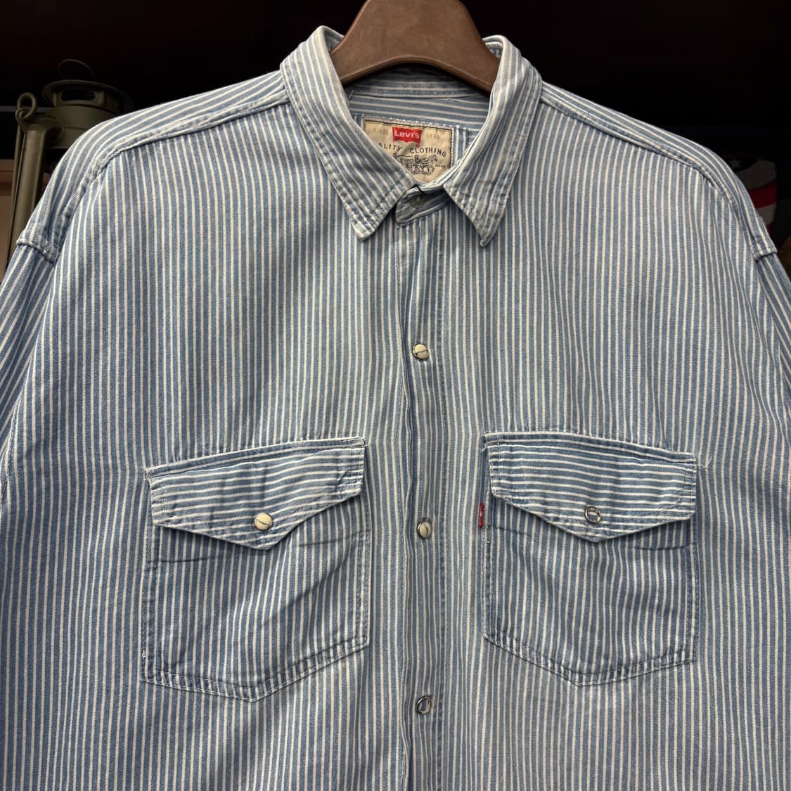 90s 리바이스 히코리 스트라이프 데님 워크셔츠 펄스냅 N736 상품이미지3
