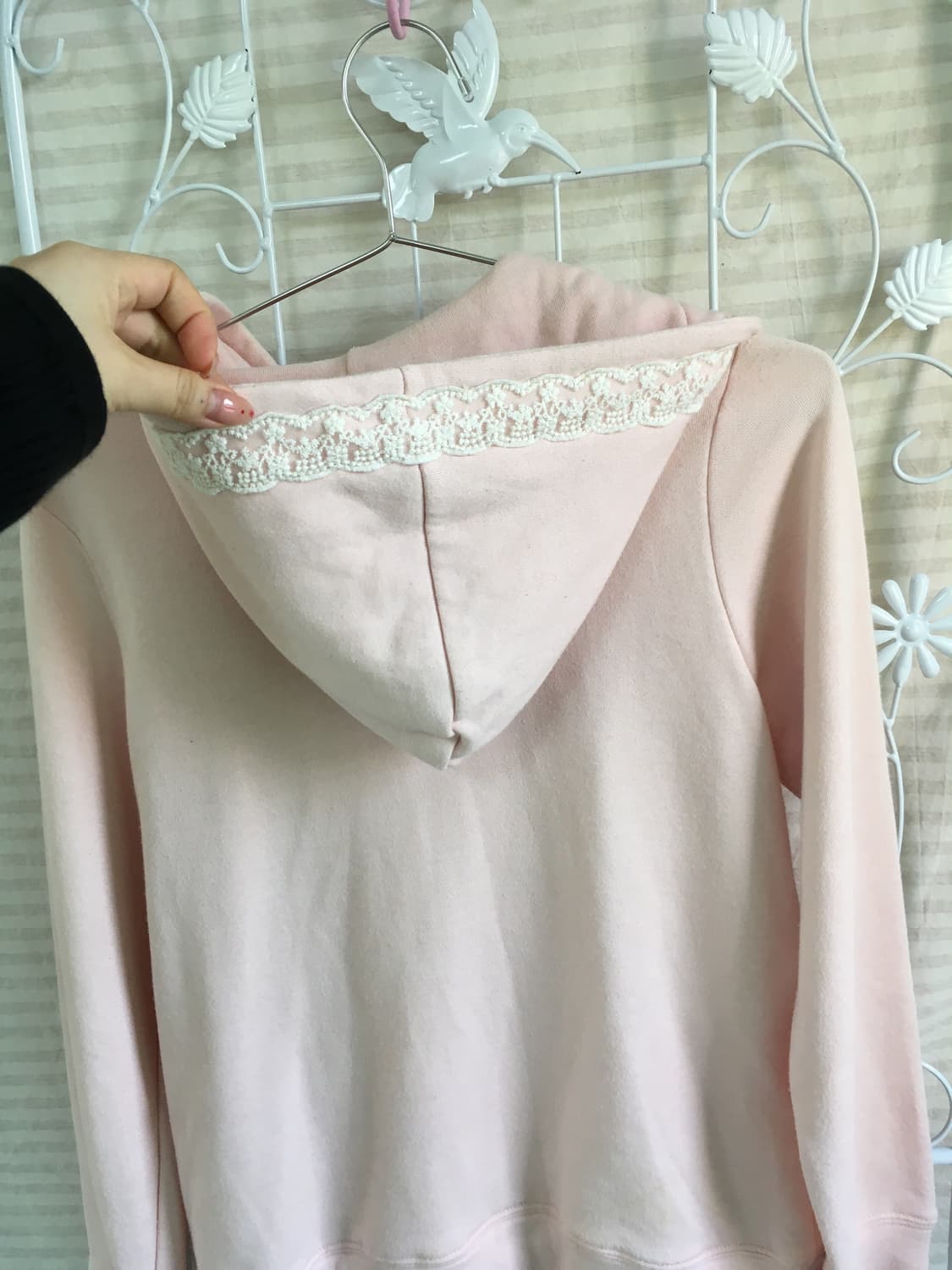 jpn vintage 베이비 핑크 레이스 후드 집업  상품이미지2