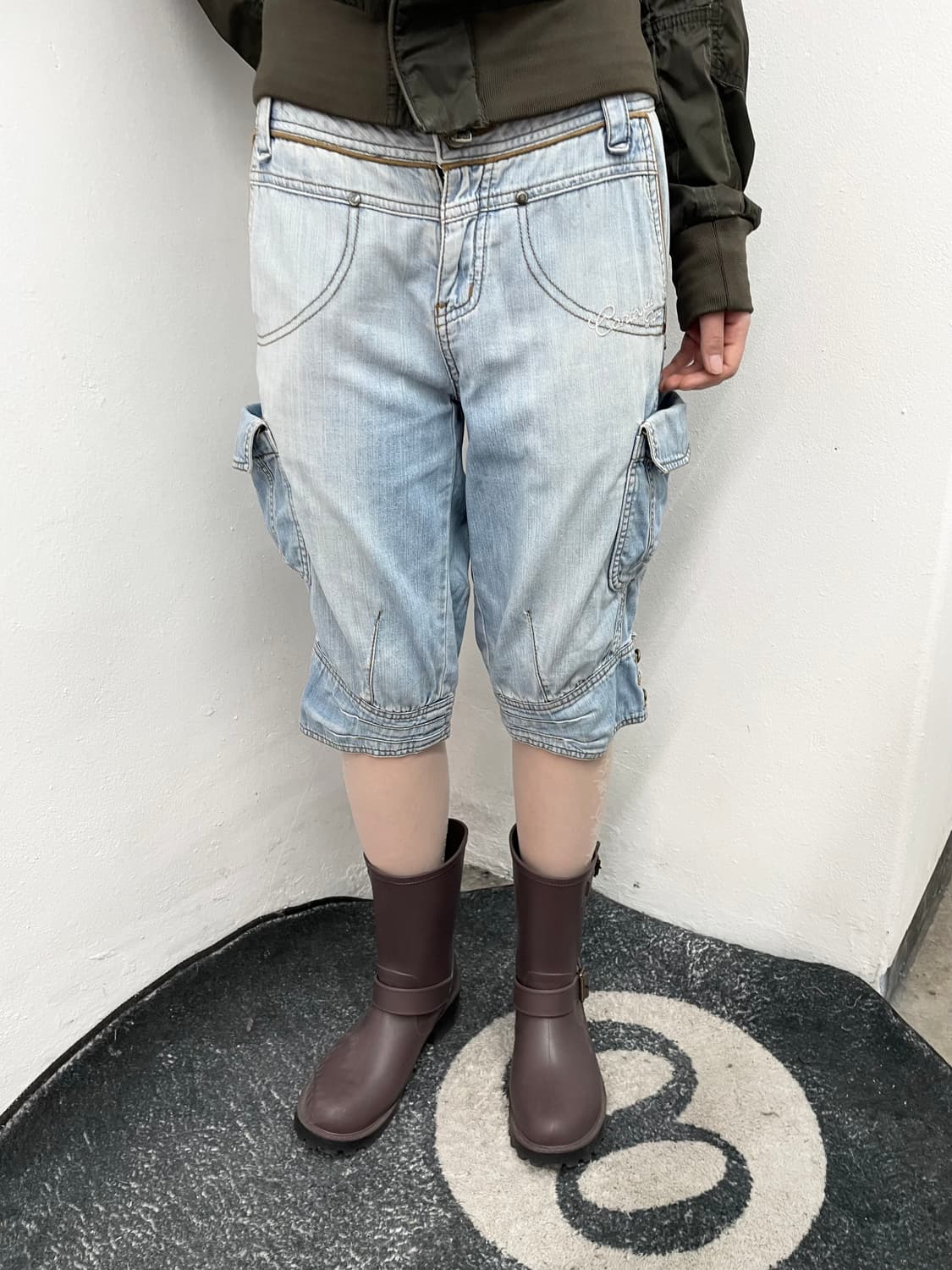 y2k 워싱 데님 버튼 카프리 팬츠  상품이미지5