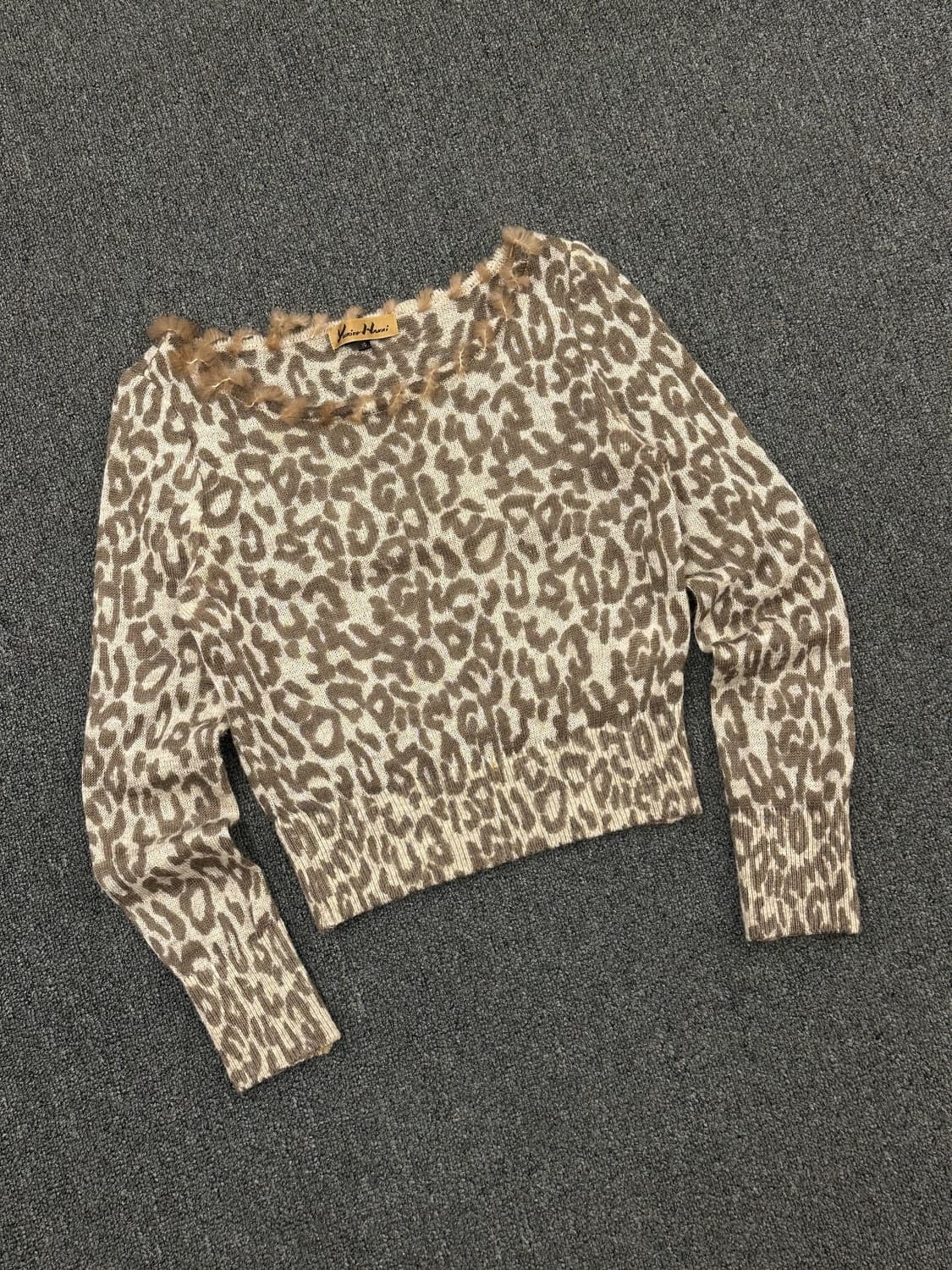 10)Japanese vintage 여성 레오파드 퍼 트리밍 니트 탑 상품이미지1