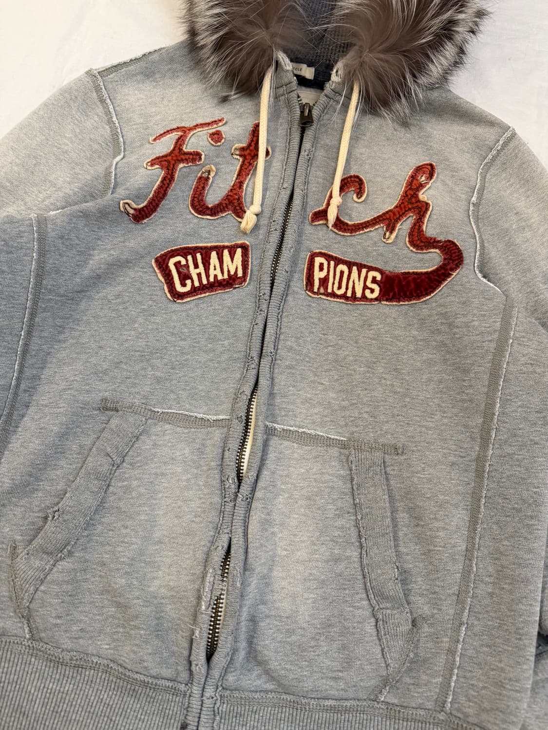 아베크롬비 빈티지 울프죠 퍼 후드집업 워시드 그레이 상품이미지2