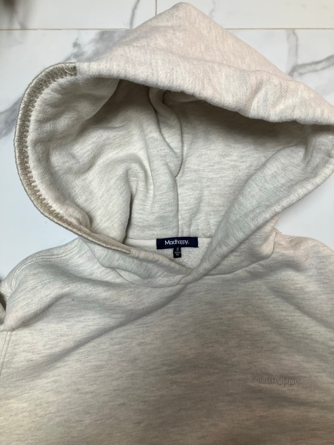 매드해피 클래식 후디 크롭 오트밀 후드티 맨투맨 상품이미지1
