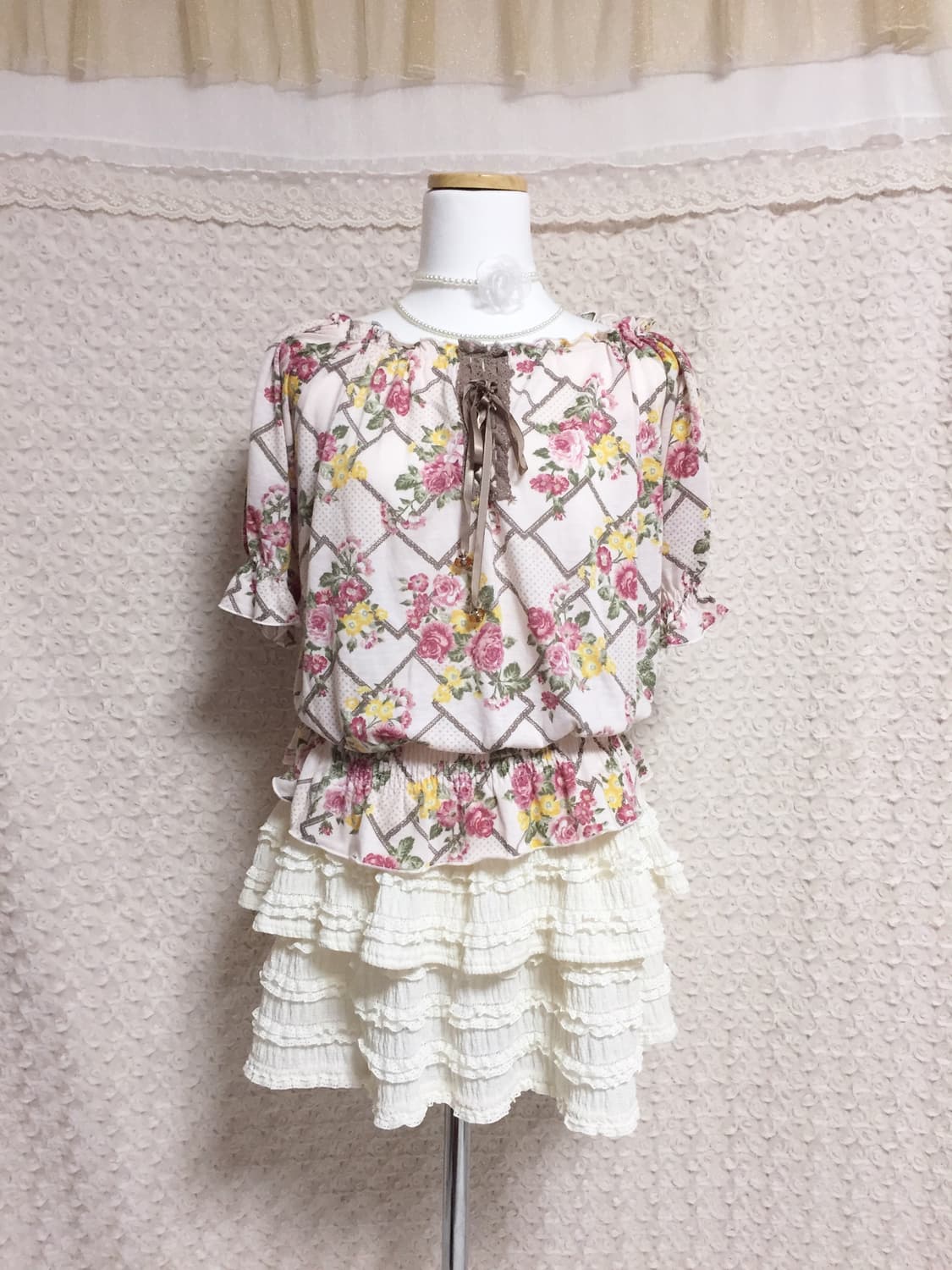 빈티지 리즈리사깔 히메갸루 플로럴 튜닉 블라우스 상품이미지2