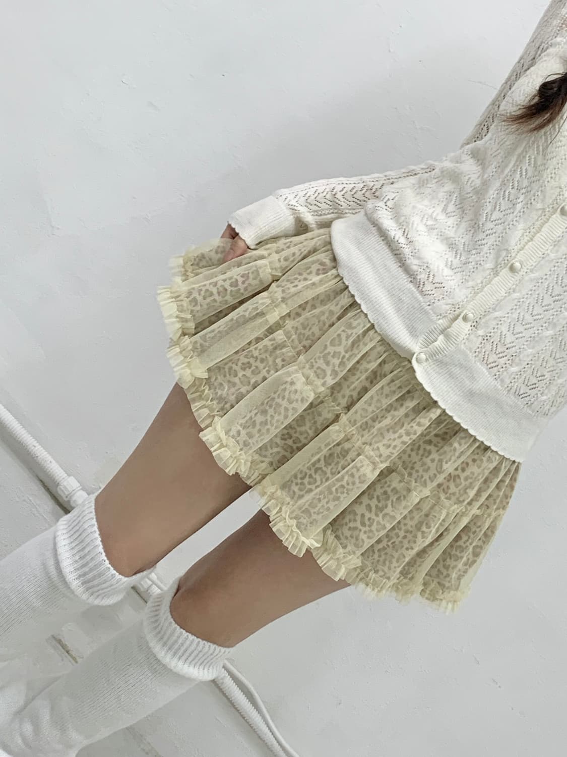 갸루 베이지 레오파드 호피 레이스 스커트 상품이미지3