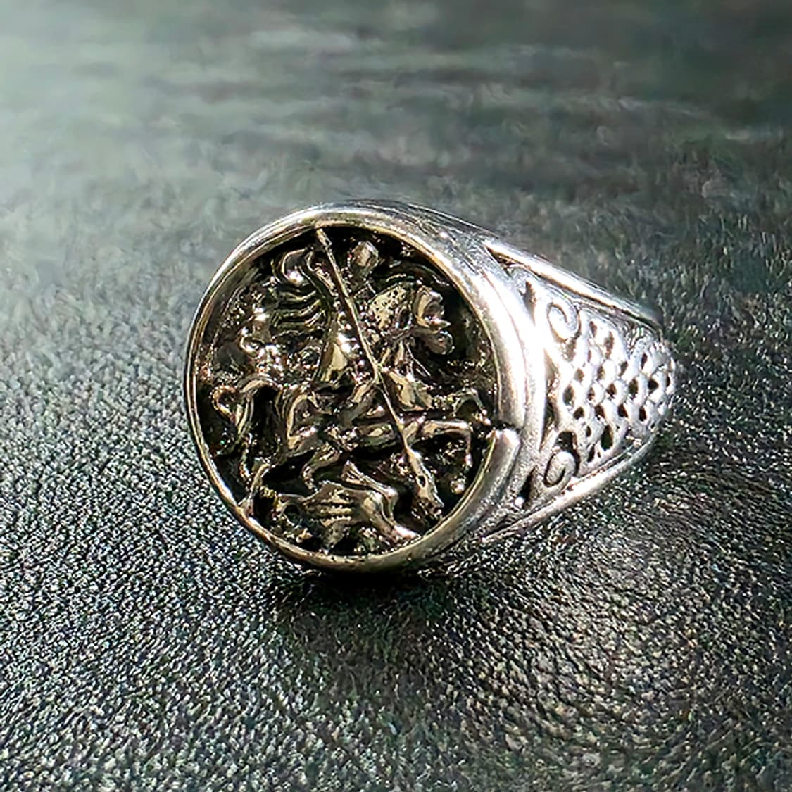 Georgius 백동 남자 엔틱 빈티지 명품 메달 용 기사 반지 상품이미지3