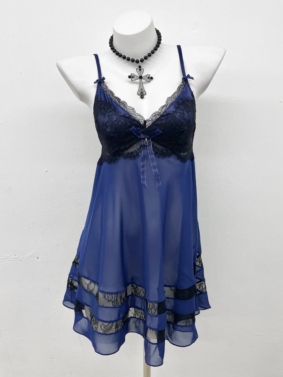 에블린 블루 레이스 시어 슬립 상품이미지1