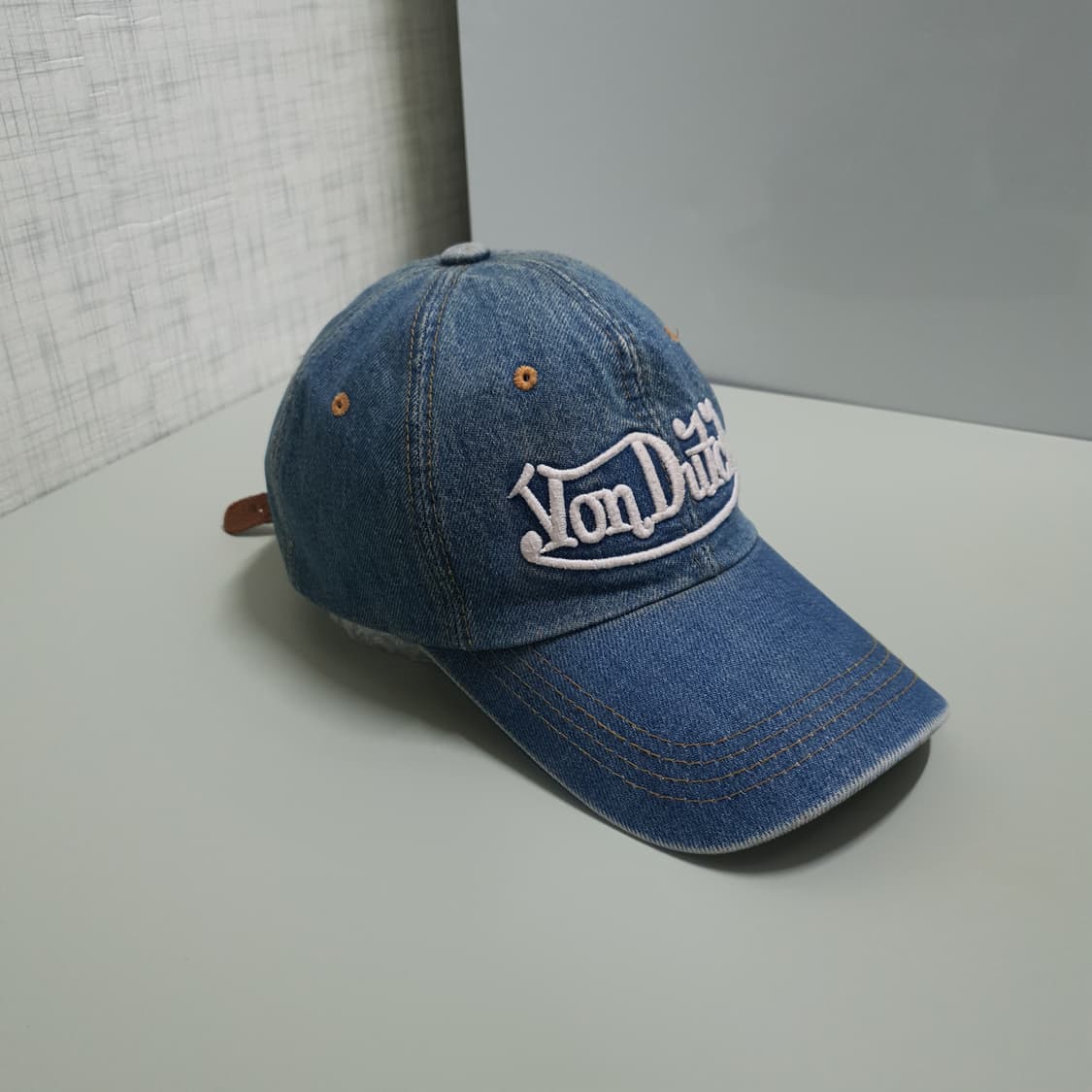 본더치 그런지 데님 중청 워싱 레더 스트랩 볼캡 모자 Y2K 상품이미지2