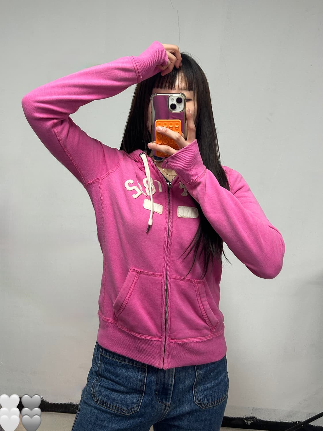 아베크롬비 y2k 자수로고 후드집업 핑크 상품이미지2