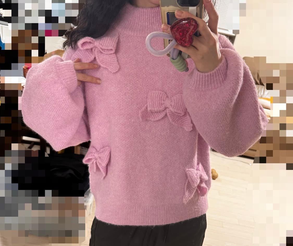 44 55 텍ㅇ새상품 정가45만 Cras 리본 벌룬소매 니트 스웨터 상품이미지4