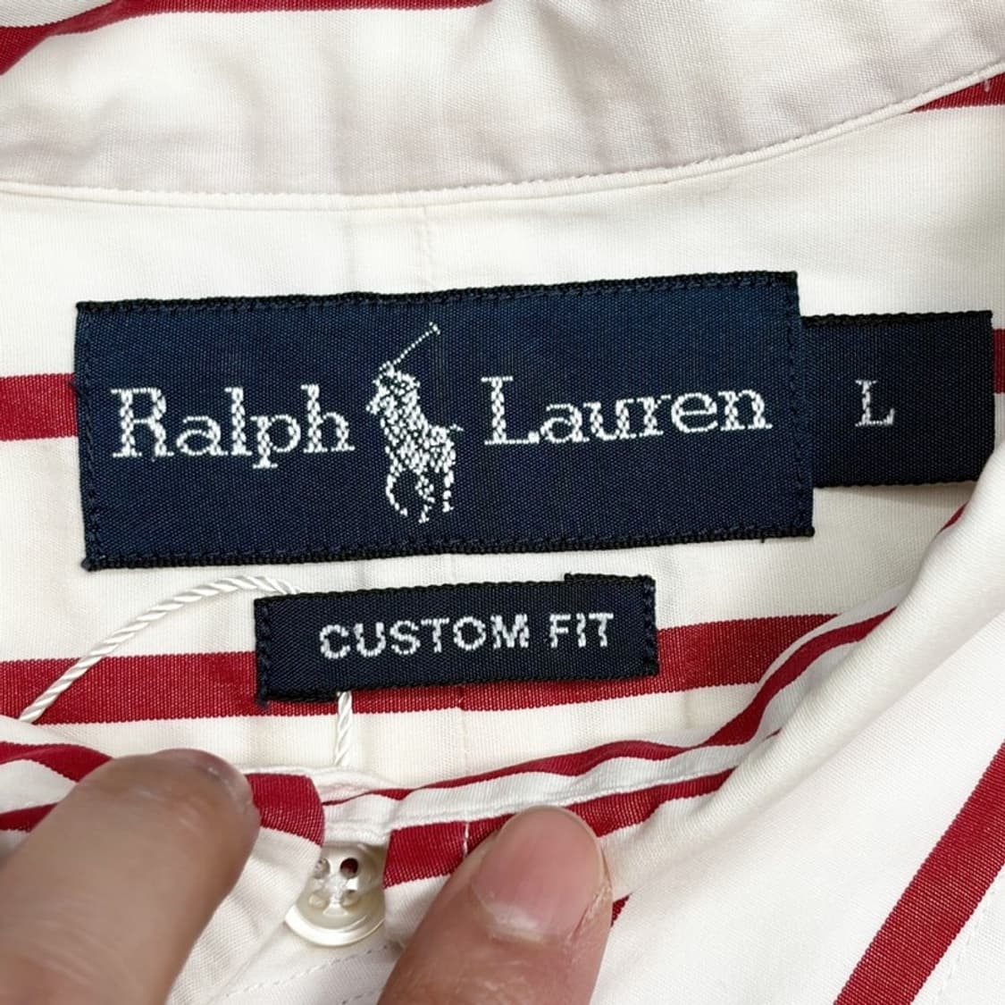 POLO 커스텀핏 레드 스트라이프 셔츠 L 상품이미지4