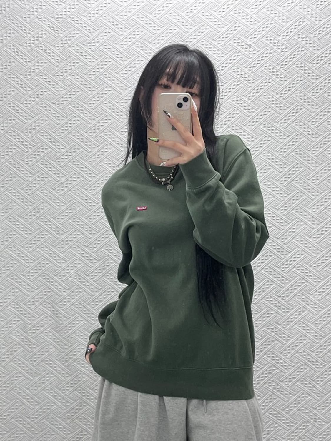 리바이스 올드스쿨 캐주얼 딥 말차카키 기모 맨투맨 M C08722 상품이미지1