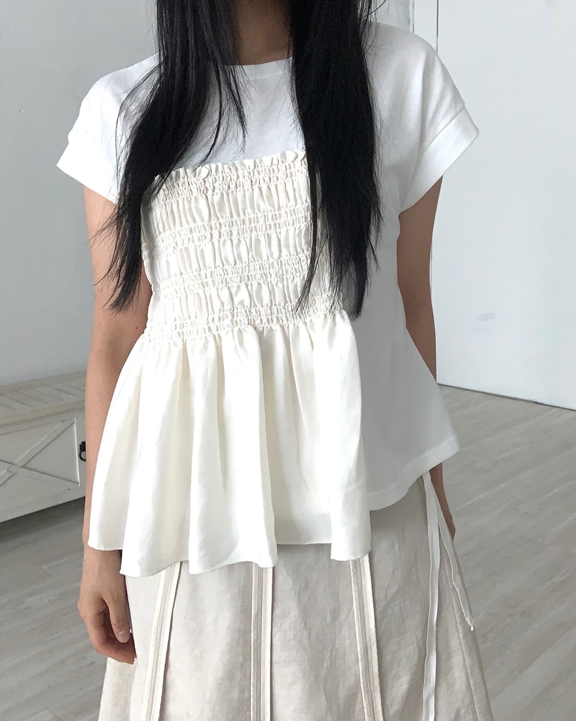 Beams Heart Ivory Pleats Point half top 상품이미지8