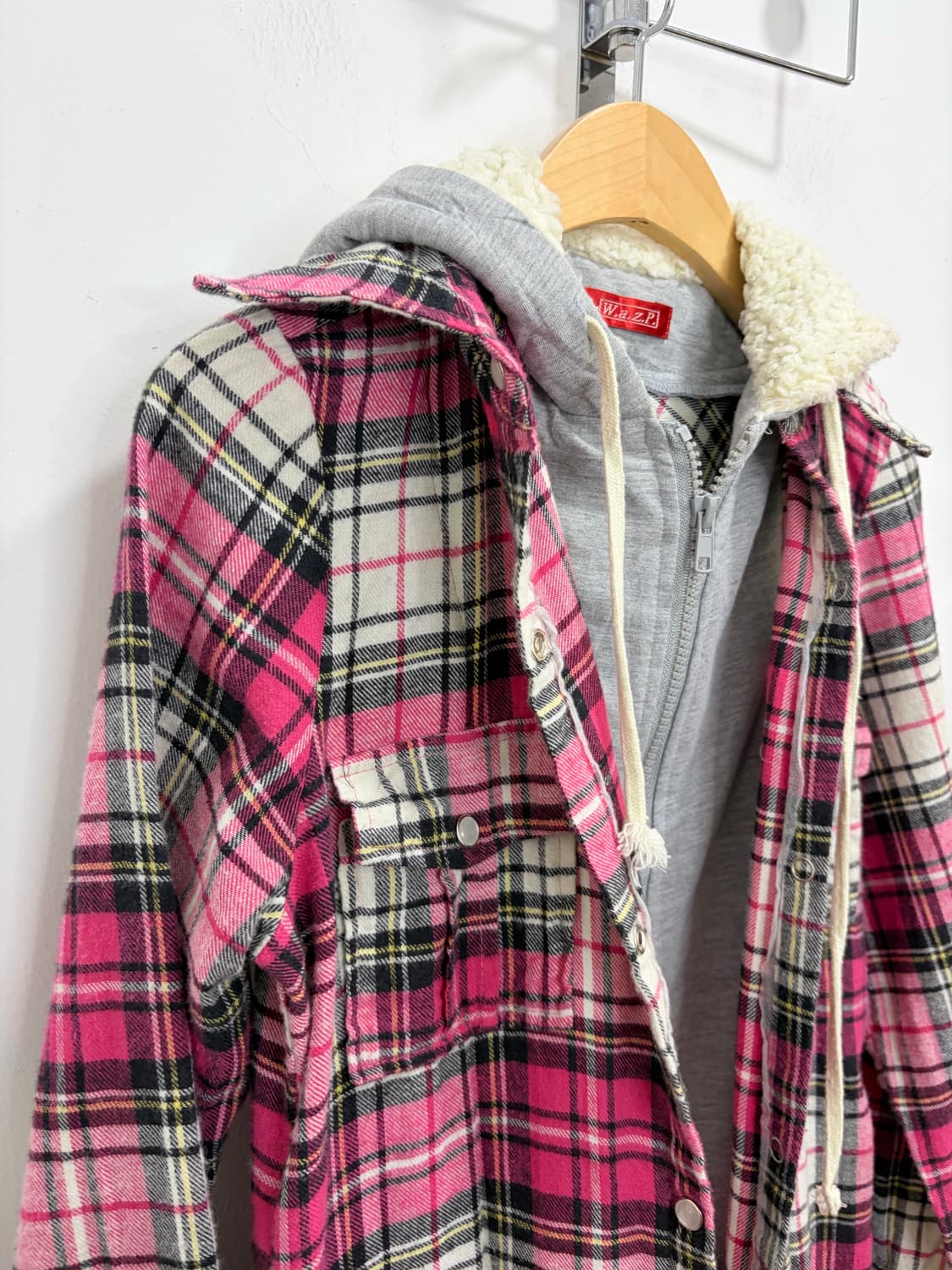 Wazp 핑크 레이어드 후드집업 상품이미지6