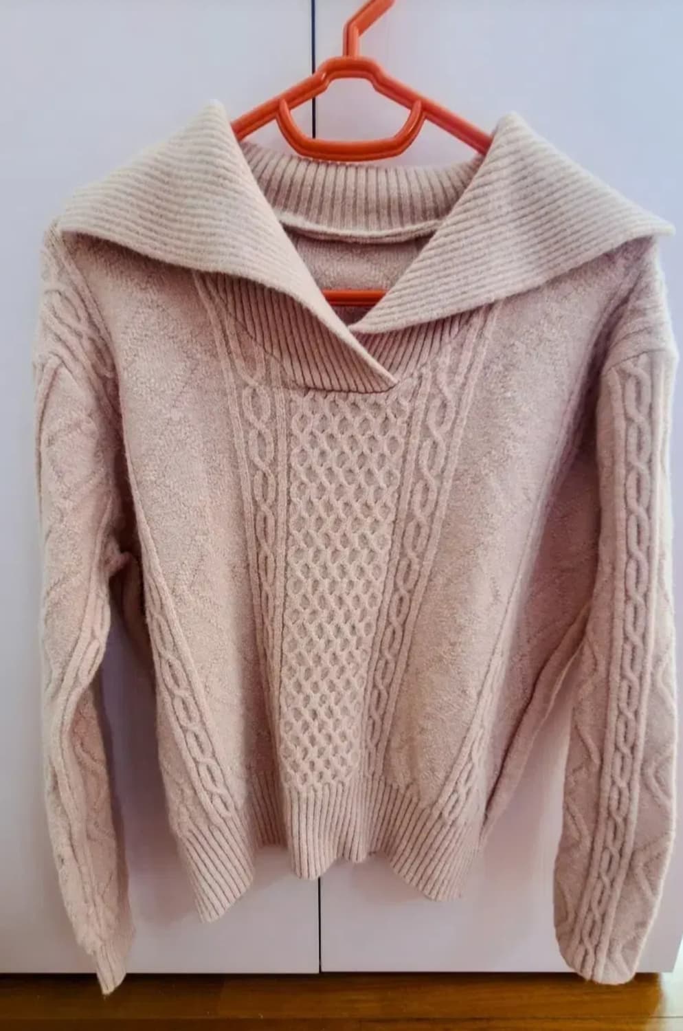 세일러 카라 샐몬 핑크 꽈배기 니트 상품이미지1