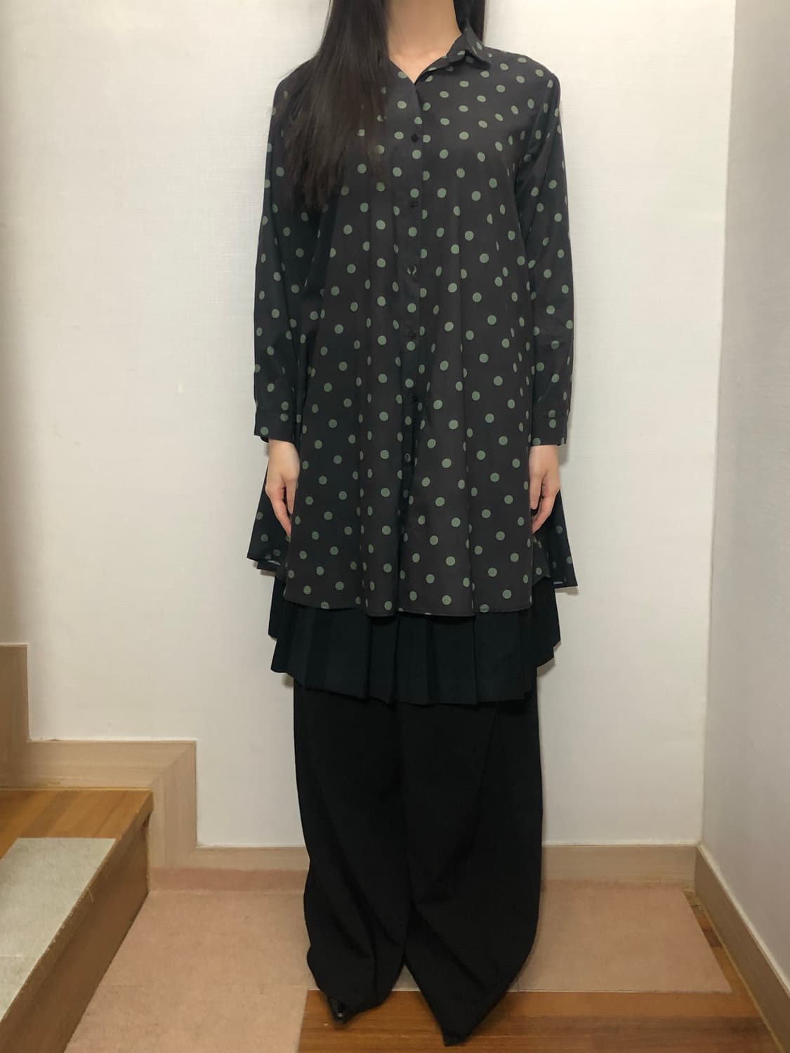 빈티지 블랙 그린 도트 블라우스 상품이미지3