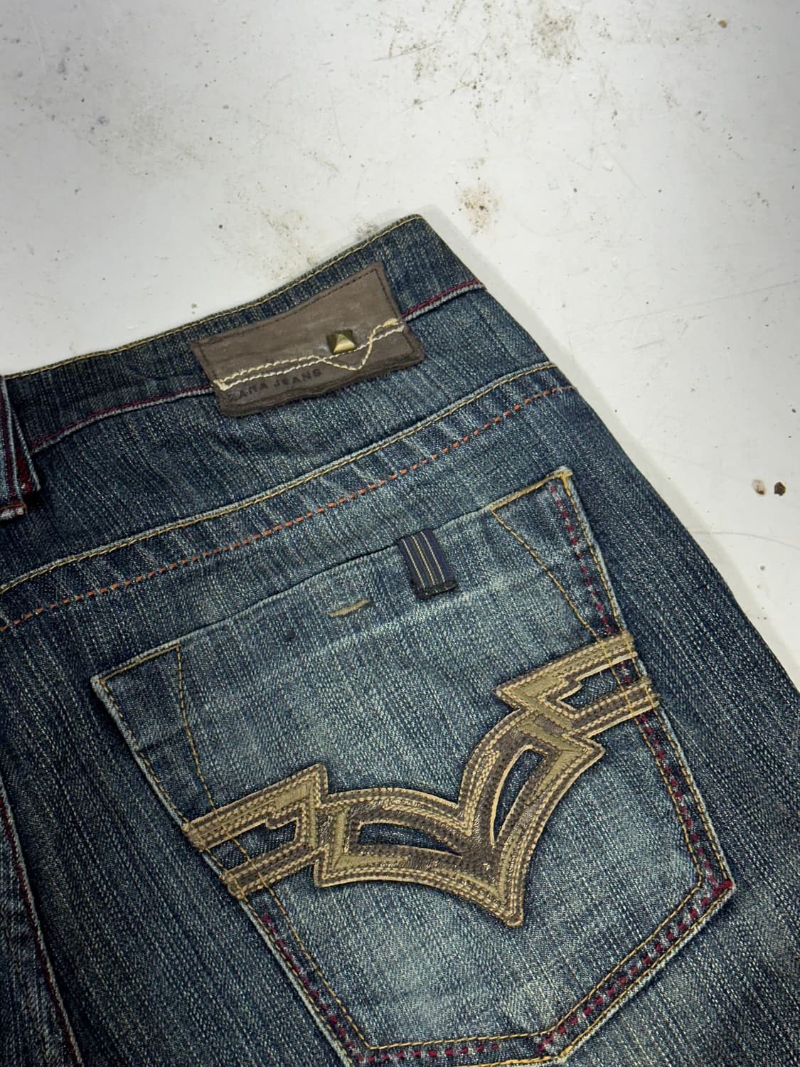 일본 빈티지 중청 자수 와이드 워싱 데님 팬츠 청바지  상품이미지6