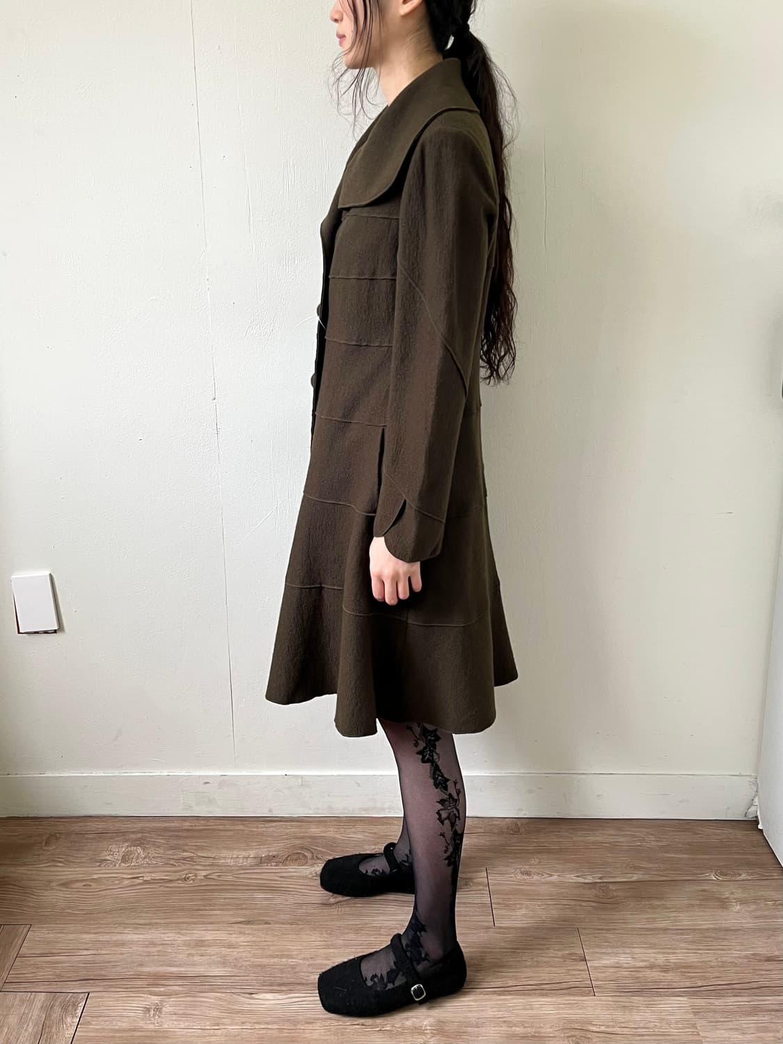 Vertical 풀 카라 올리브 롱 코트 상품이미지8