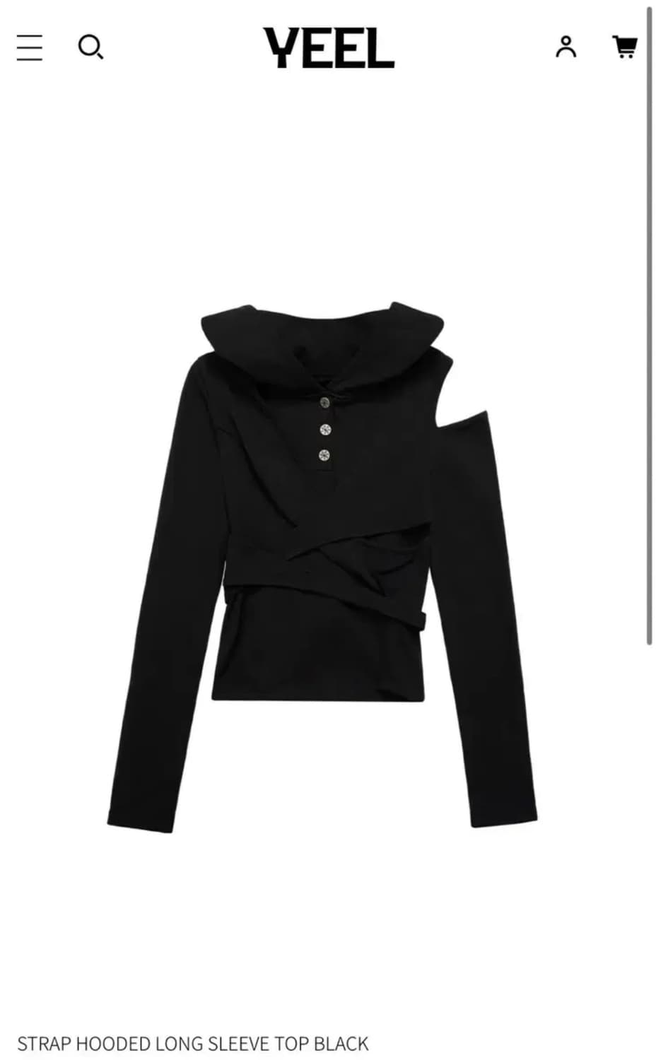 yeel STRAP HOODED LONG SLEEVE TOP BLACK 상품이미지1
