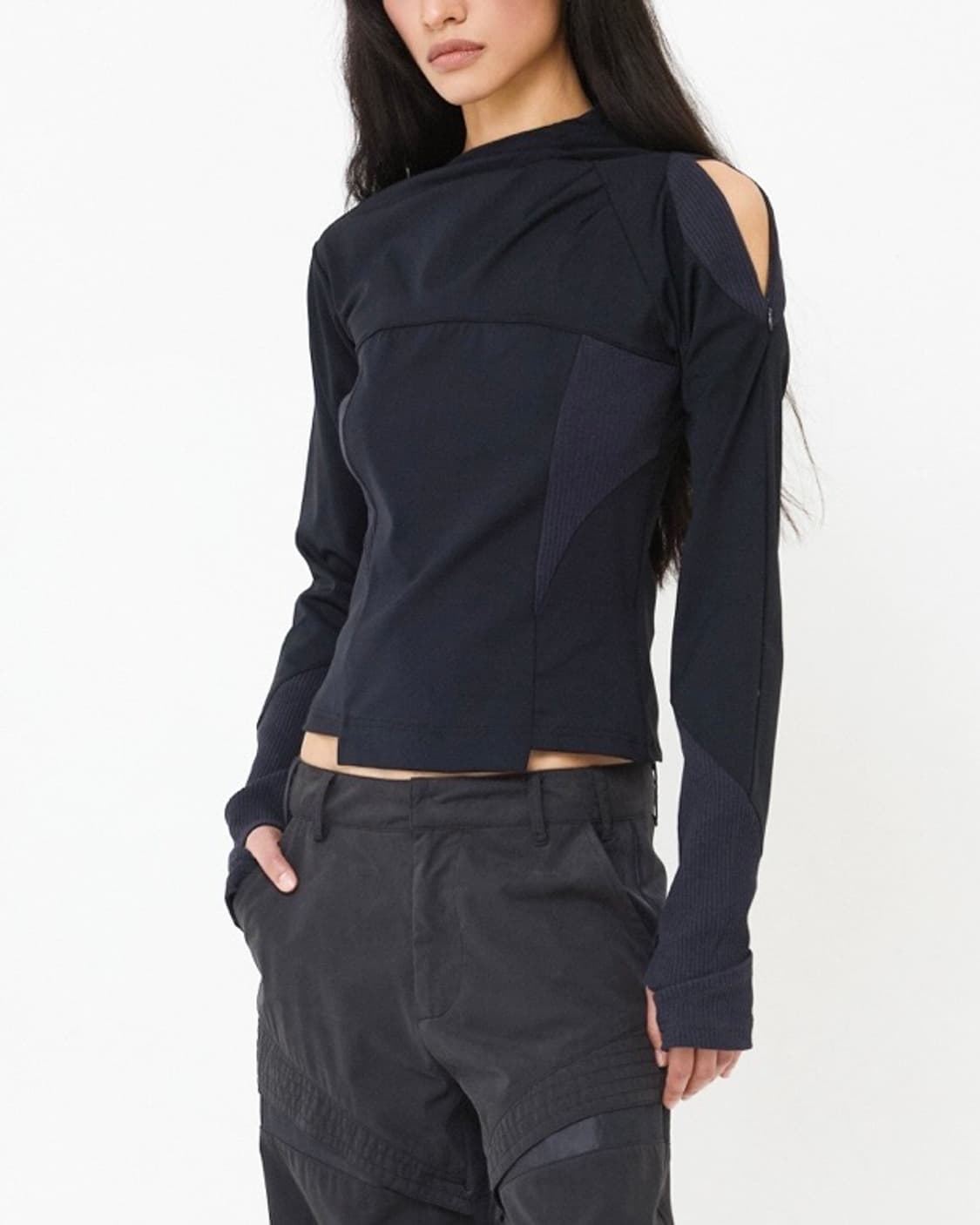 웻태그 FRONT TUCK RIB PANEL TOP CHARCOAL 상품이미지3