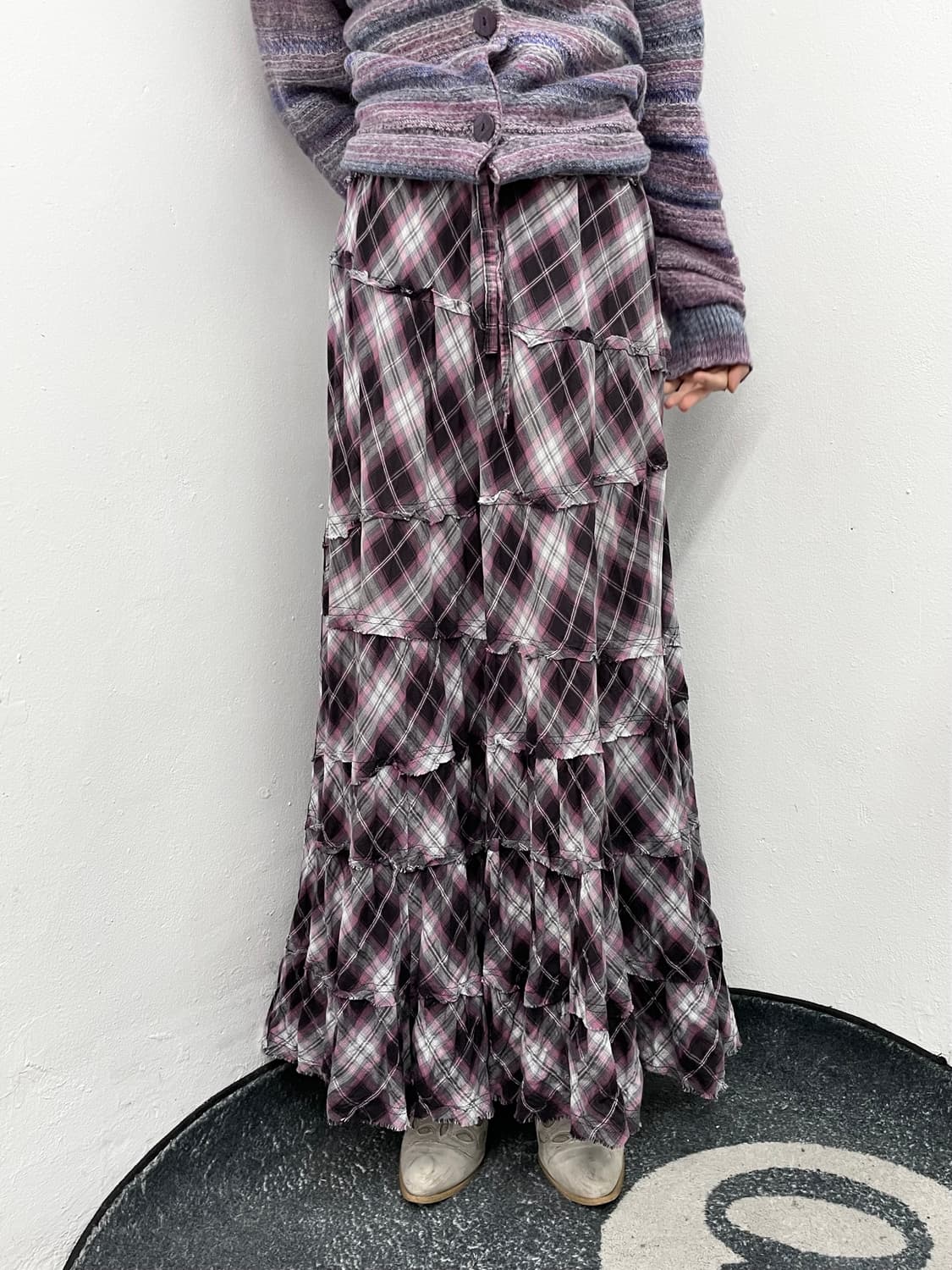 체크 그런지 캉캉 롱 스커트 상품이미지1