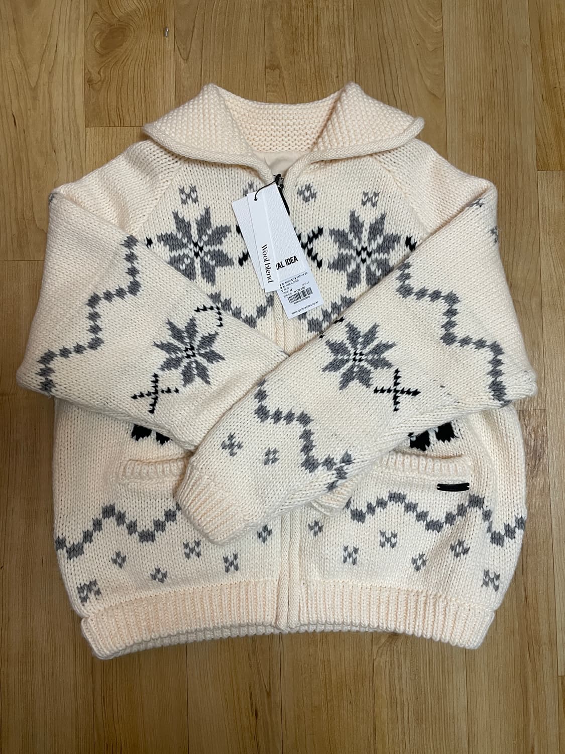 제너럴아이디어 울 블랜드 코위찬 니트 점퍼 아이보리 M 새상품 상품이미지8