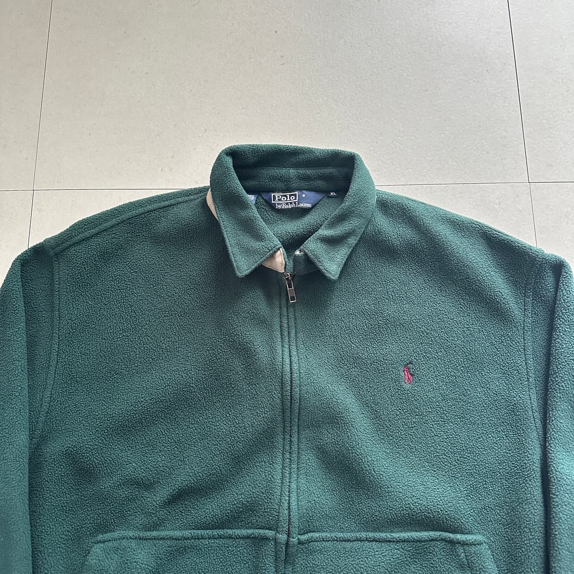 90s 폴로 랄프로렌 플리스 그린 블루종 헤링턴 집업 자켓 XL 상품이미지2