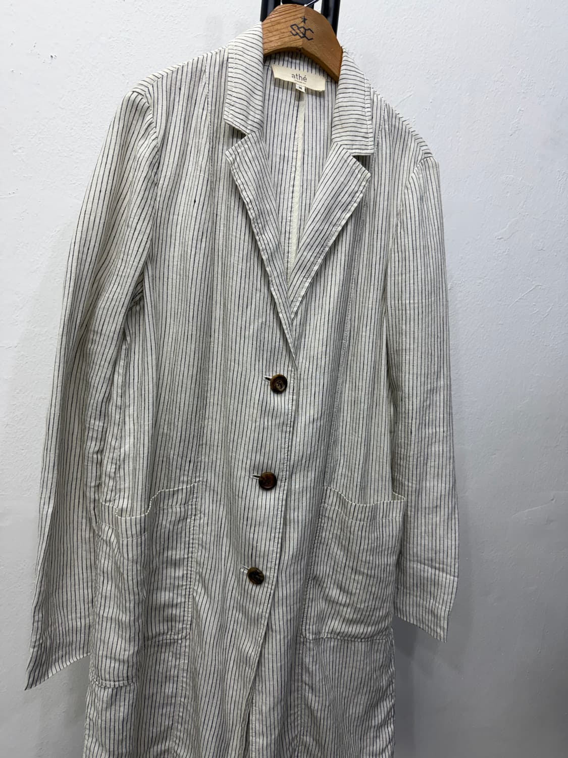 정품) 아떼바네사브루노 루즈핏 스트라이프 린넨 자켓 38 상품이미지2