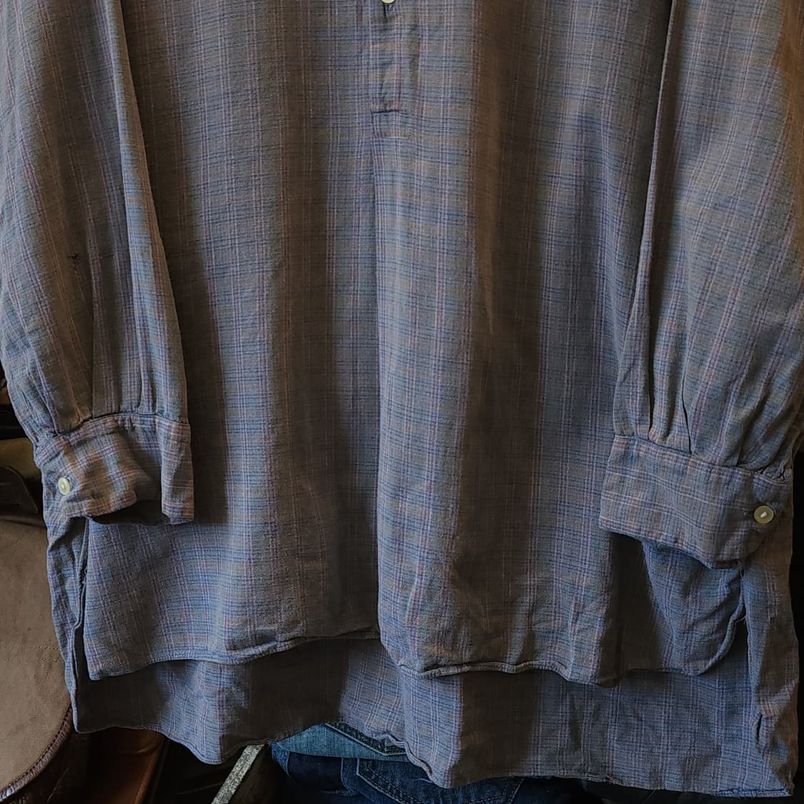 60s 프랑스 워크셔츠 가드너 빈티지 셔츠 라이트 퍼플 롱 튜닉 셔츠 L 상품이미지5