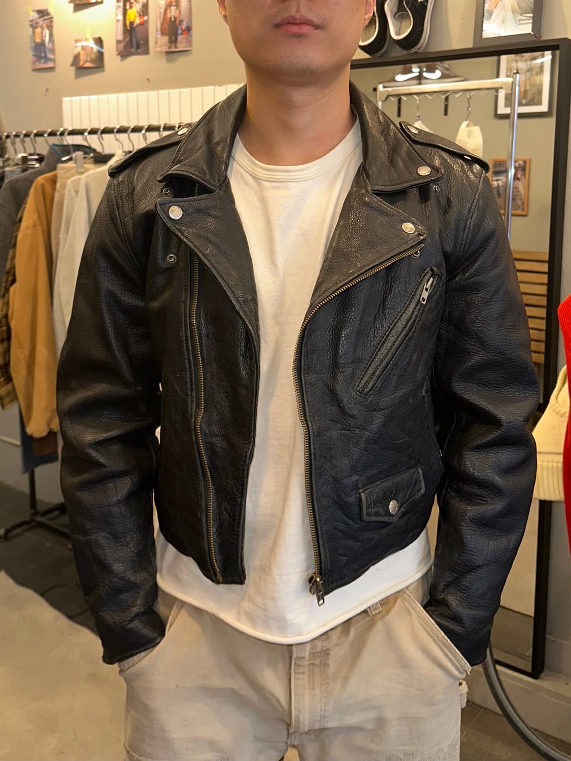 80-90‘s M.Flues cow-leather rider Jacket 상품이미지3