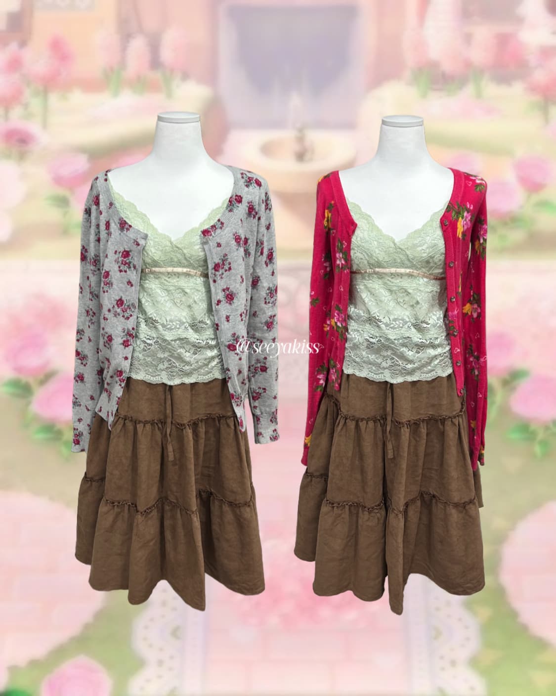 [셋업] 모리걸 데일리 세트 가디건 스커트 슬리브리스 상품이미지1