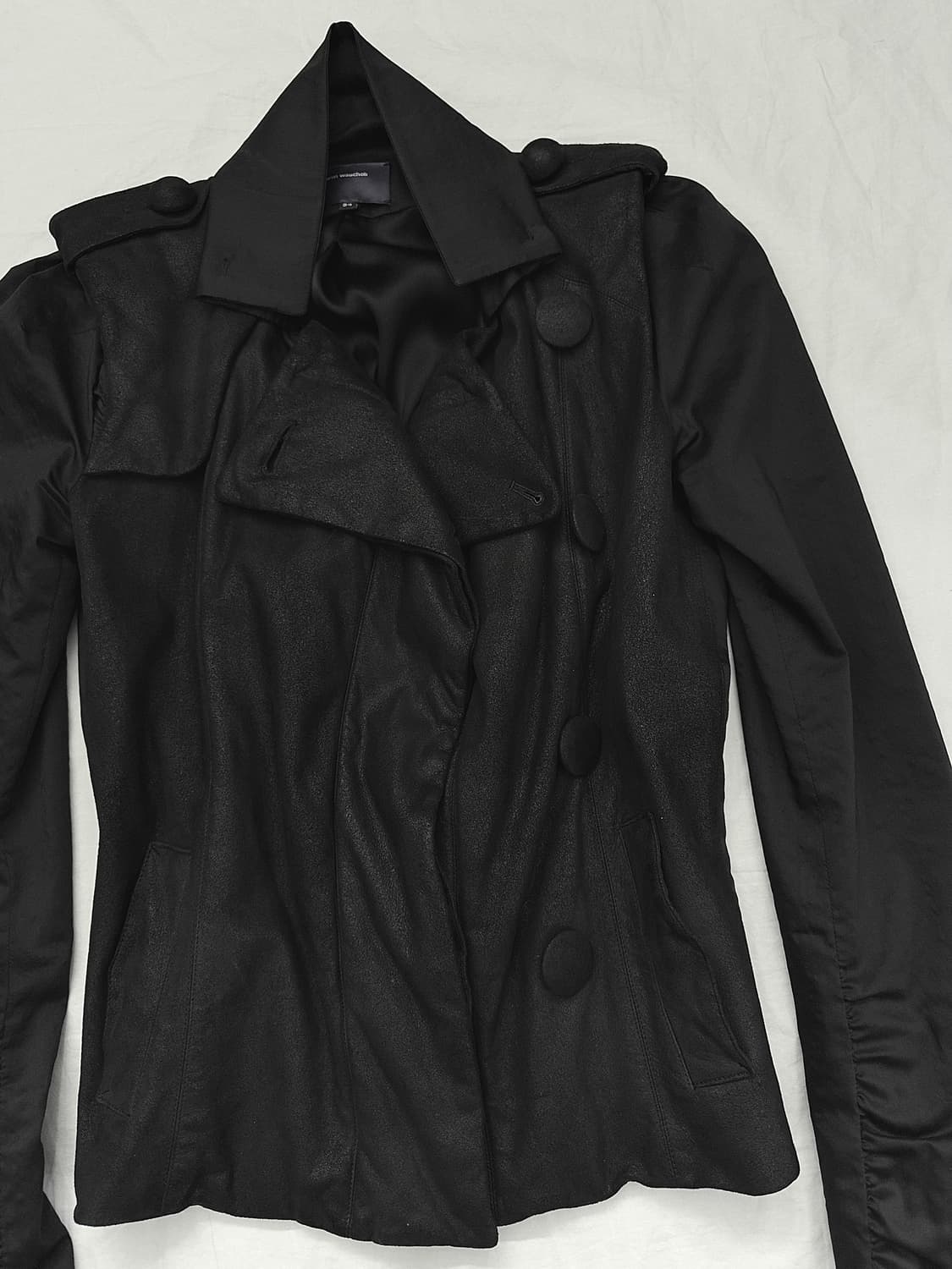 샤론 워숍 사선버튼 셔링슬리브 레더 펜싱자켓 상품이미지4