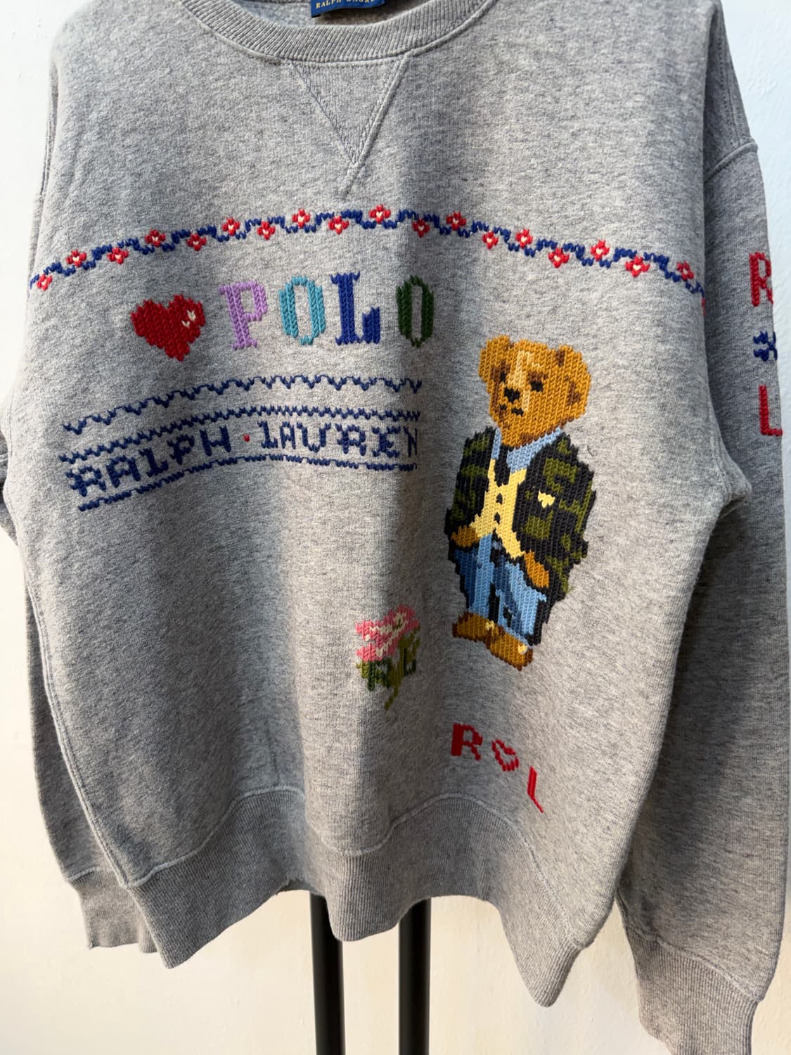 정품) 폴로랄프로렌 여성 오버핏 크로스스티치 베어 맨투맨 XS 상품이미지3
