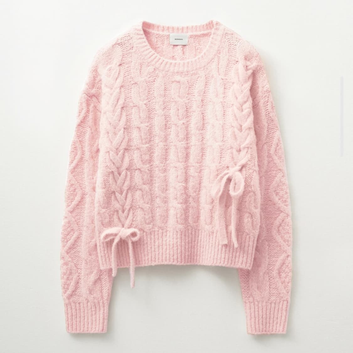 몽돌(MONGDOL) 리본 레이스업 케이블 니트 프리사이즈 새상품 상품이미지3