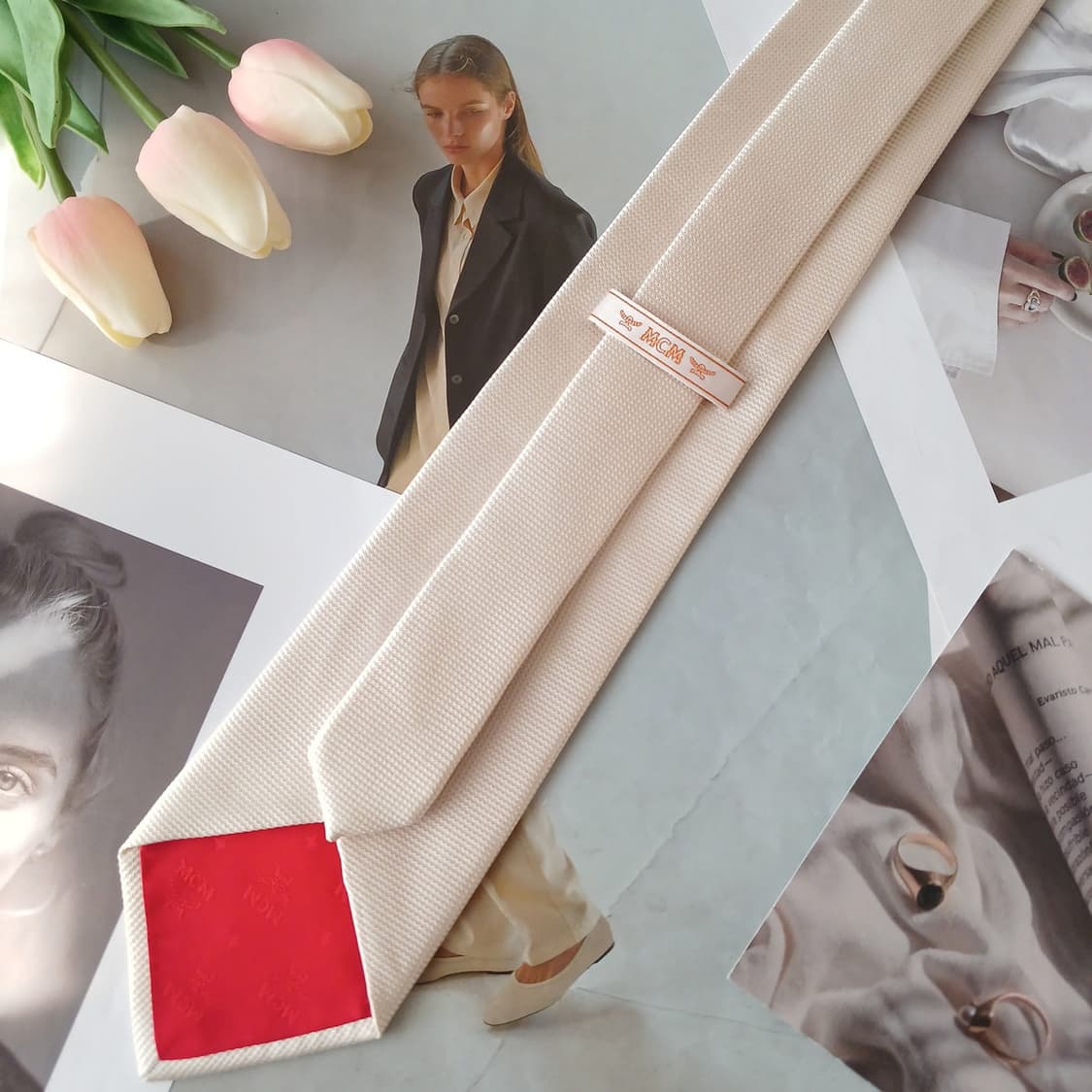 MCM 실크 아이보리 솔리드 텍스처 넥타이 9cm A+등급 A19323
 상품이미지6