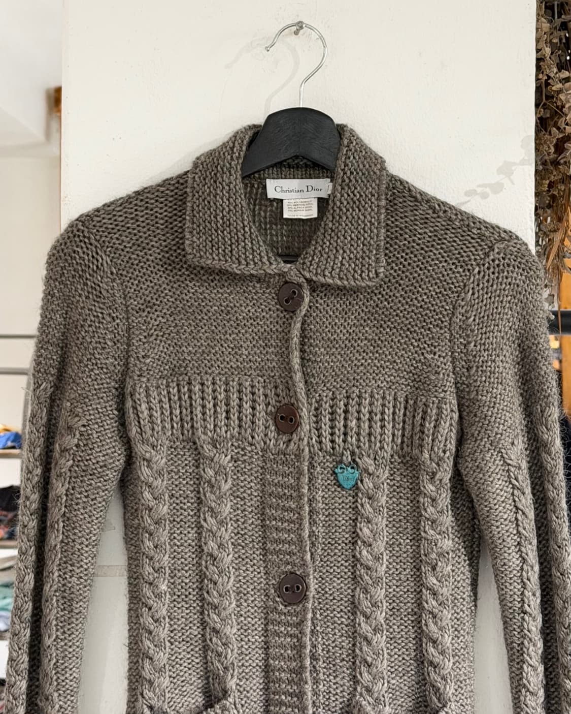 크리스찬 디올 그레이 팬던트 포켓 케이블니트 가디건 상품이미지4