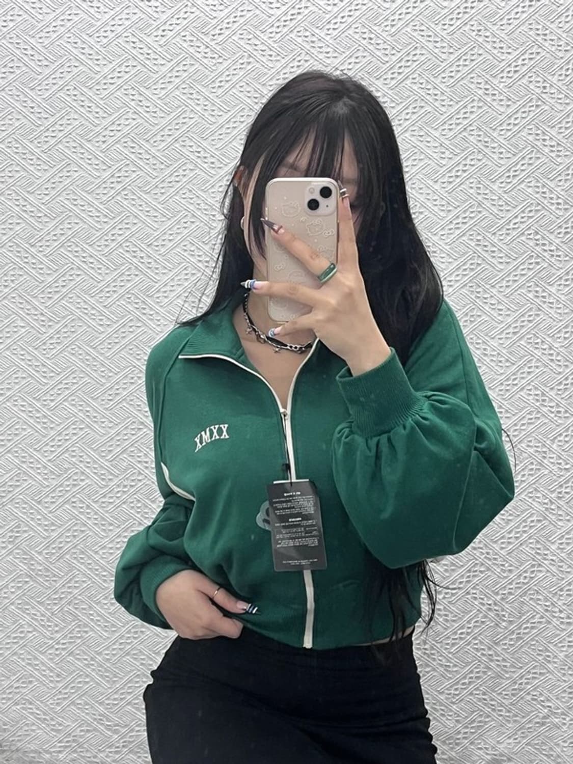 젝시믹스 빈티지 여리 딥그린 배색 집업 자켓 M C07728 상품이미지1