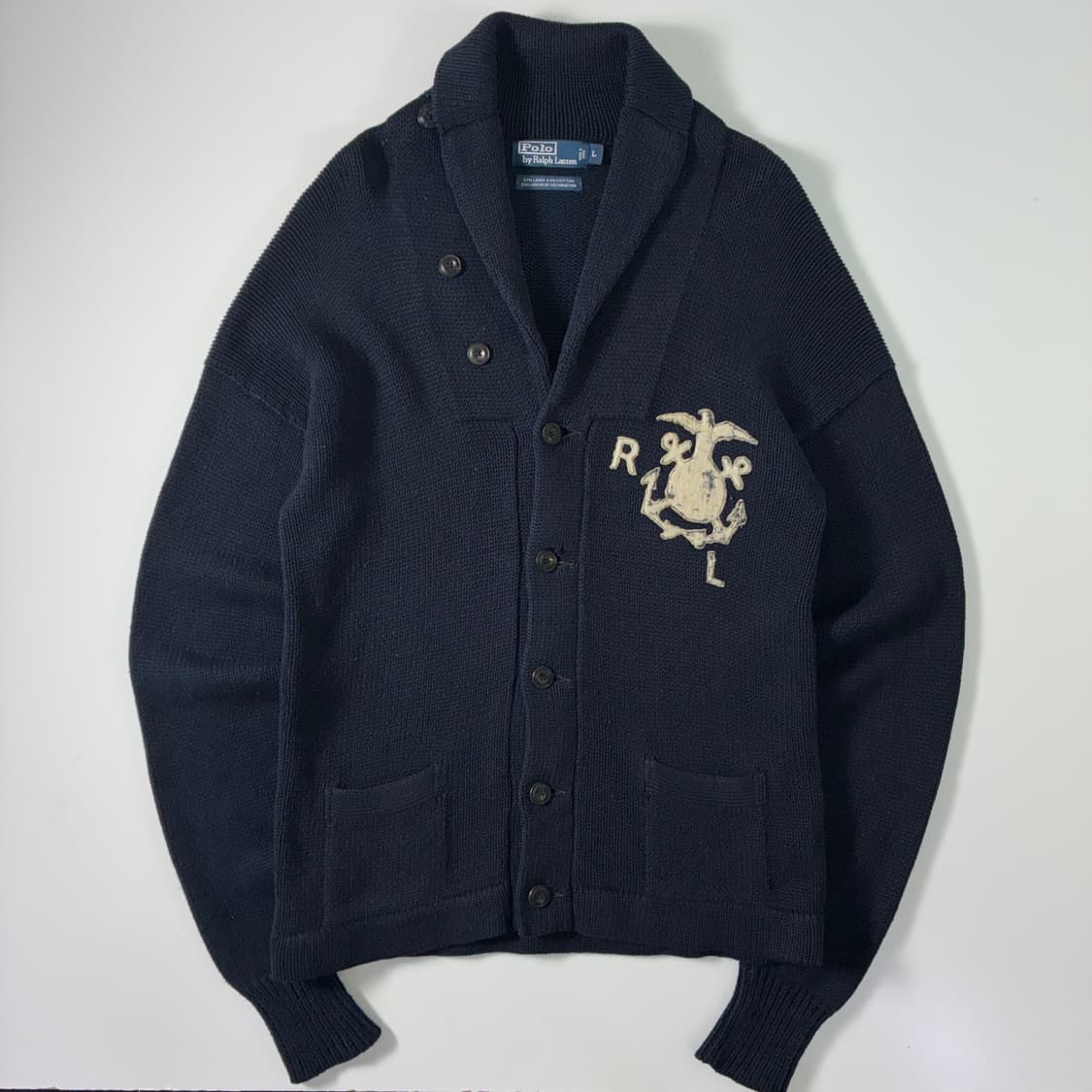 Polo 폴로 랄프로렌 신형 엠브로이드R&L 패치 스웨터 숄카라 가디건 상품이미지1