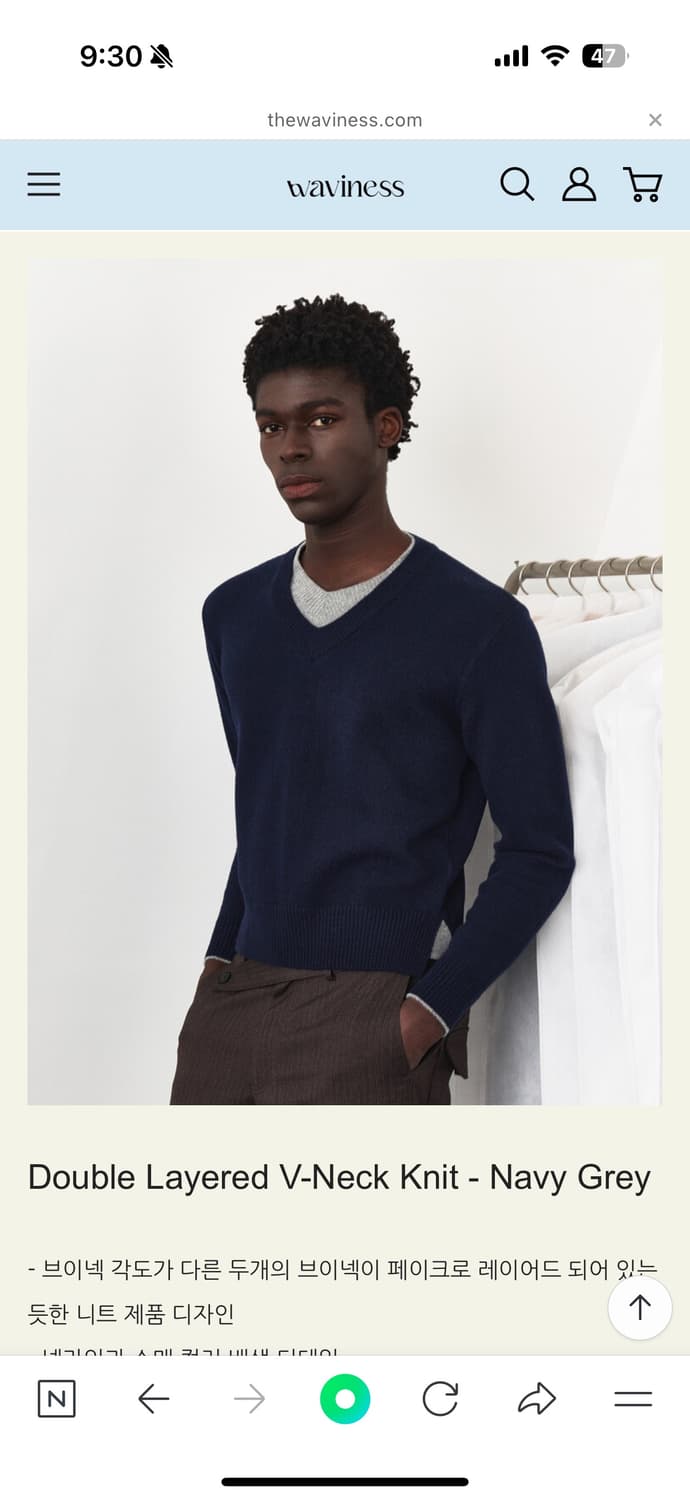 웨이브니스 26ss 더블 레이어드 브이넥 니트 네이비 상품이미지1